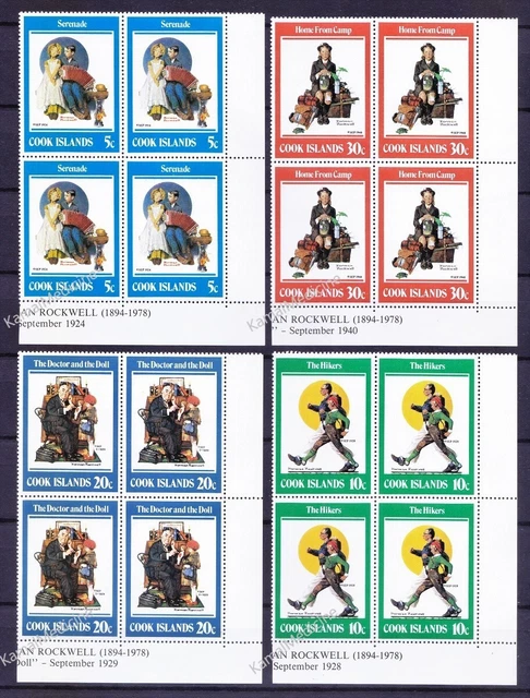 Cook Islands 1982 MNH 4v Rt Lo corner, painter Norman Rockwell, Doctor, Doll, Mu