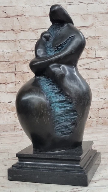 Hecho a Mano Madre Y Niño En Verde Pátina De Botero Bronce Escultura Estatua Art