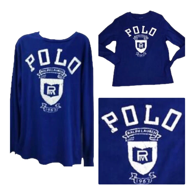 Girls Ralph Lauren T shirt AGE 10-12 Blue Cotton Long Sleeve Crew Neck Logo Top