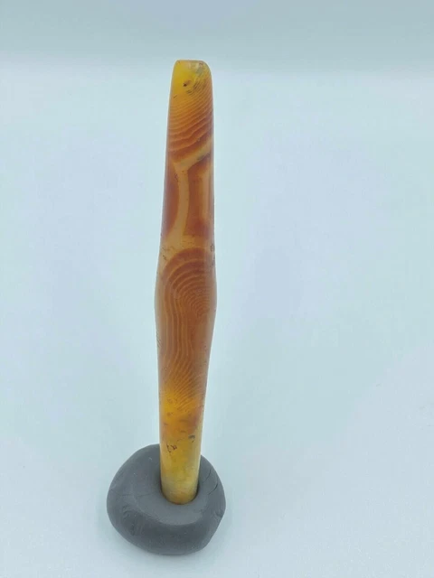 Vintage Ancient Banded Carnelian Jewelry Tube Shape Long Bead Late 19 Century