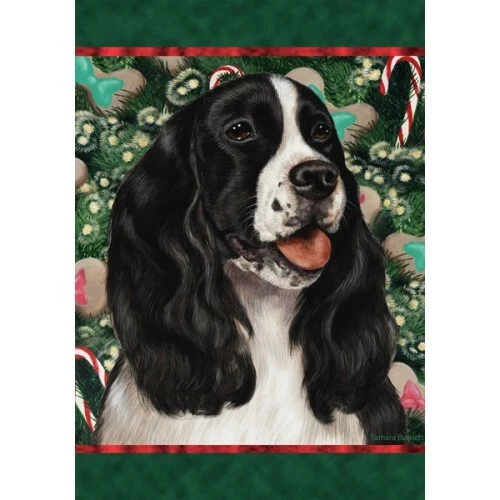 Christmas Holiday Garden Flag - Black and White English Springer Spaniel 140801