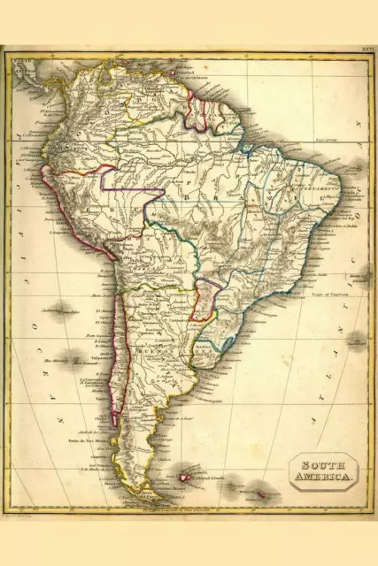 South America Antique Style Map Cool Huge Large Giant Poster Art 36x54