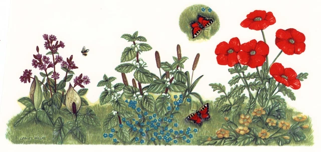 Calcomanía de cerámica tobogán de taza de mariposas de jardín de flores 7 1/2"" X 3 1/4