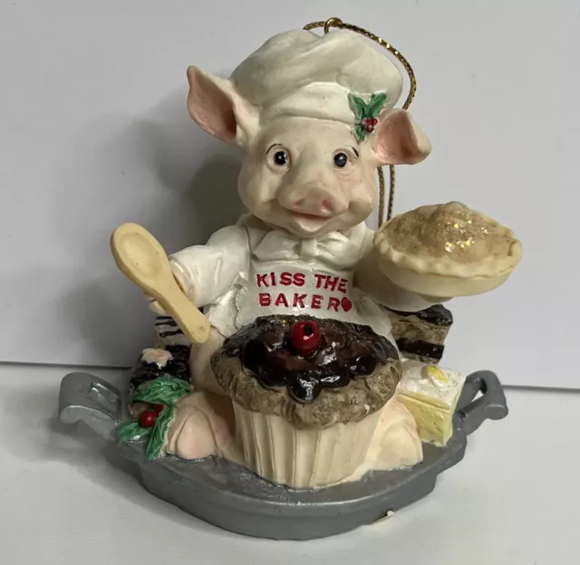 Kiss the Baker Pig Musical Christmas Ornament San Francisco Music Box Company