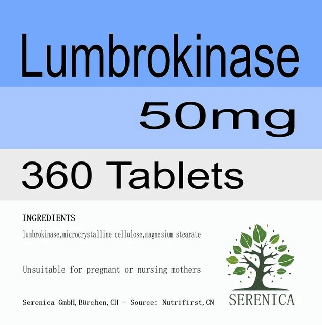 Lumbrokinase 50mg Heart Health Natural Non-Gmo Slow-Release x 360 Tablets