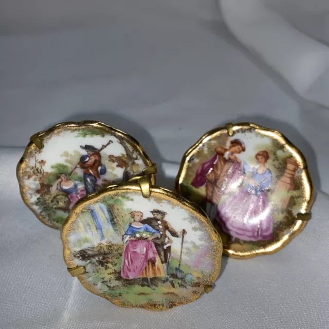 Vintage Limoges Miniature Mini Porcelain Gold Trim Plates With Stand Set Of 3