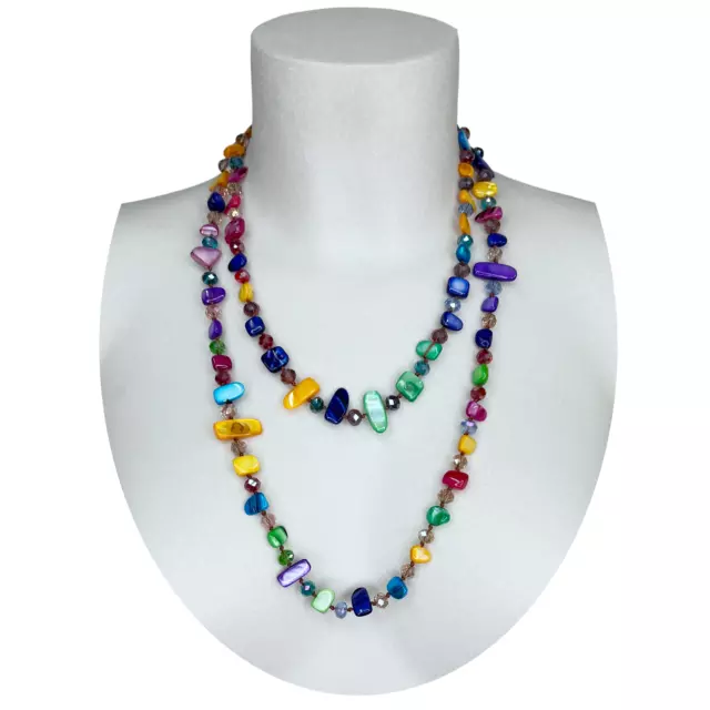 Naturel Perles Collier Fil Long Nacre Cristal pour Femmes Multicolore