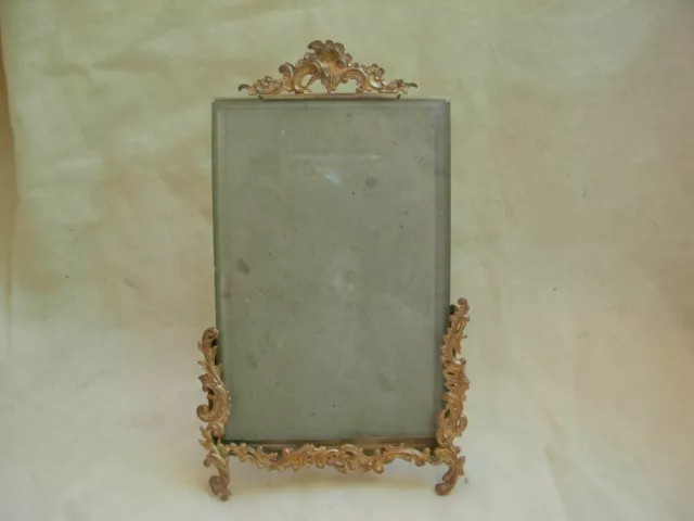 ANTIQUE FRENCH BRONZE BRASS BEVELED GLASS PHOTO FRAME,LOUIS 15 STYLE,LATE 19th.