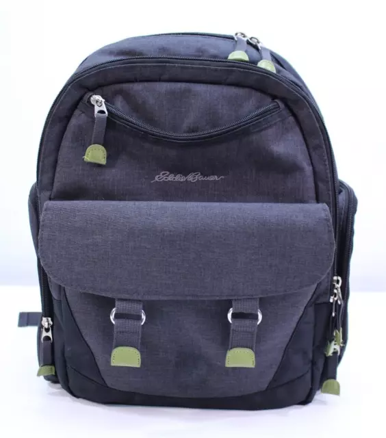 Eddie Bauer Diaper Bag Backpack Insulated Bottle Pockets Wipes Gray Green