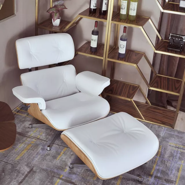 Ashwood Weiß Lounge Chair Und Ottomane Echt Leder Lounge Sessel Stuhl Möbel