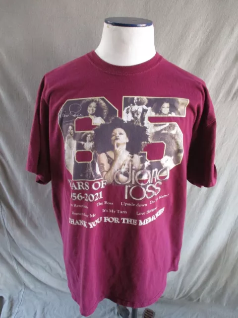 Diana Ross maroon 65th anniversary photo collage concert tour t-shirt XXL 2XL