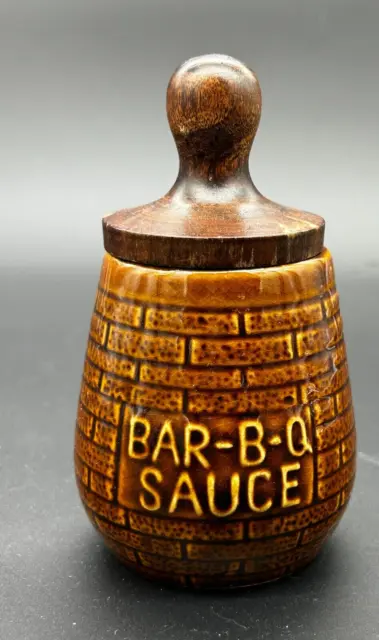 Vintage Bar B Q Barbecue Sauce Jar with Lid Attached Brush Grill Baster 5.5"