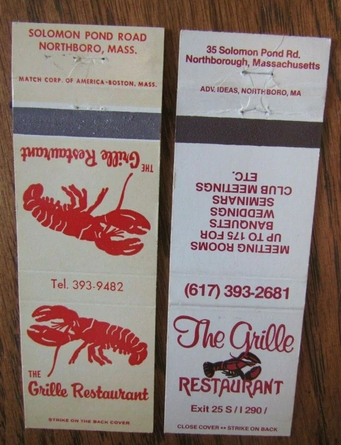 Animal Lobster Matchbooks: Grille Restaurant (Northborough, Massachusetts) -F1