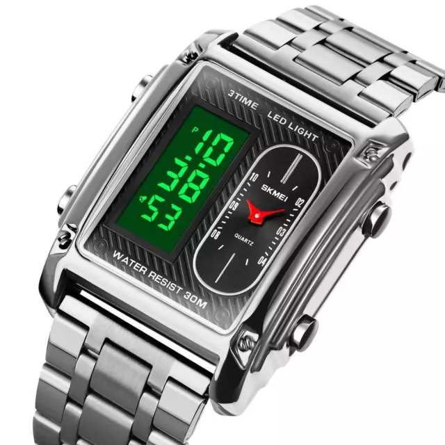 SKMEI Men Digital Watches Silver Steel Wristwatch LED Date Display Male Watch