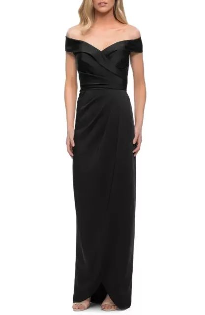 La Femme Black Off-the-Shoulder Ruched Jersey Column Gown Size 10 Orig $338