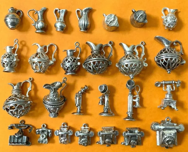 EWERS, JUGS, PITCHER, PHONES, Vintage sterling silver bracelet charms