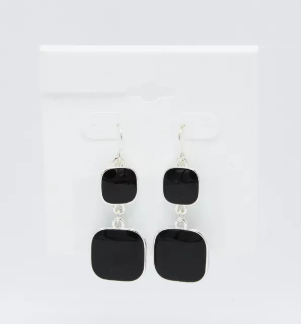 New Silver Tone with Black Enamel Dangle Earrings by Croft & Barrow NWT #E1132