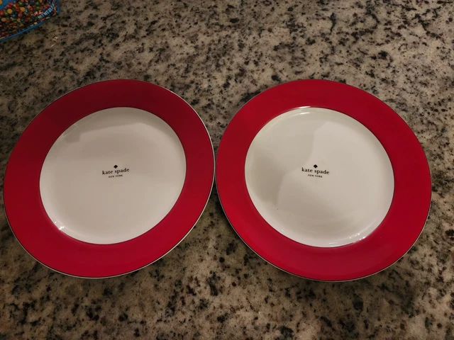 LENOX KATE SPADE Rutherford Circle Red Dinner Plate x2
