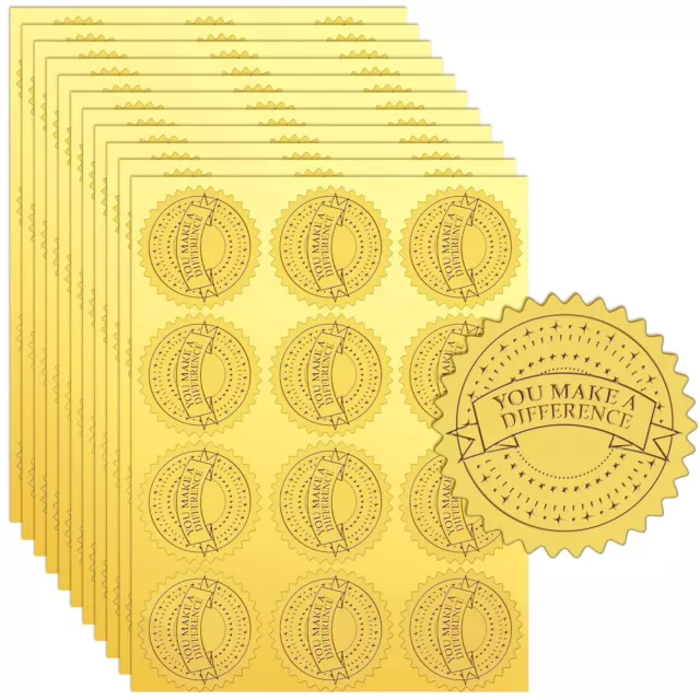 360 Pcs Gold Foil Embossed Certificate Seals 2" Round You Make a Difference S...