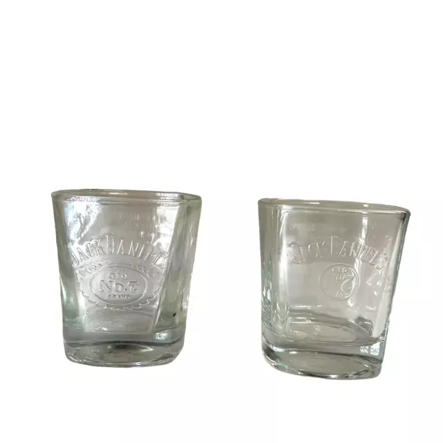 Jack Daniels Old No 7 Square Rocks Glass Embossed Lot Set of 2 Whiskey Tumbler