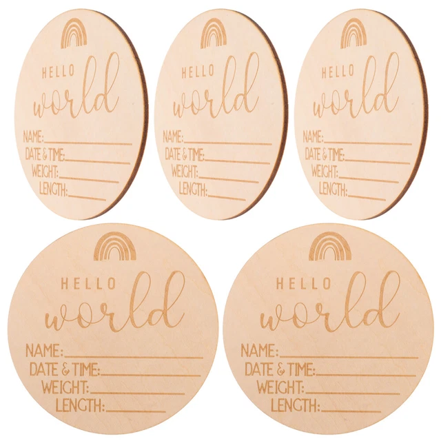 Baby Milestone Cards, 15cm Rotondo Carte Mesi Legno per Bambini con Tampone di Inchiostro per Mani e Impronte Del Bambino Legno Cartello Hello World Neonato per Accessorio Foto