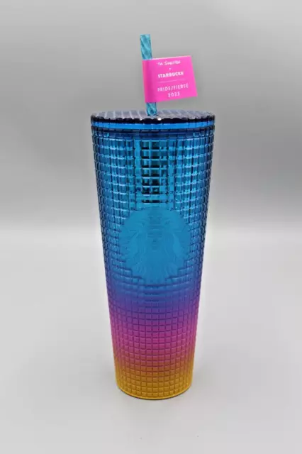 Starbucks Summer 2023 Tim Singleton Pride Rainbow Grid 24oz Cold Cup Tumbler NEW