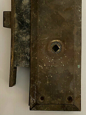 Antique Old Brass Exterior Entry Door Lockset Plate Lock Stamped INTERNATIONAL 3