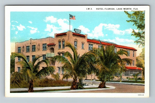 Lake Worth FL-Florida, Hotel Florida, Tropical Street View Vintage Postcard