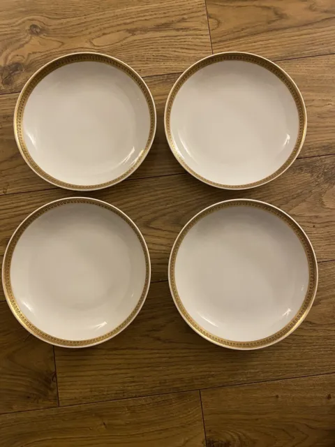 Set of 4 Kjøbenhavns Porcellains Maleri Gold Rim White Soup Bowl 20 x 3.5cm