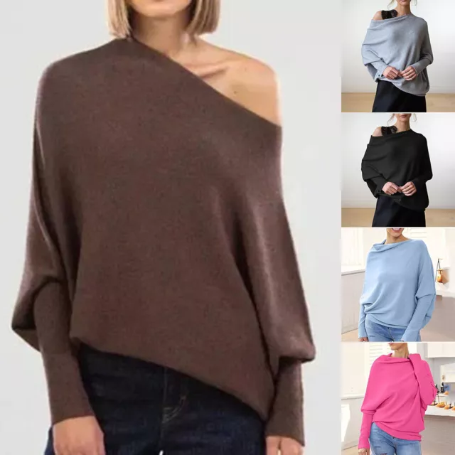 Neuer Damen-Slouch-Pullover Mit Fledermausärmeln Lässig Einfarbig Weich O