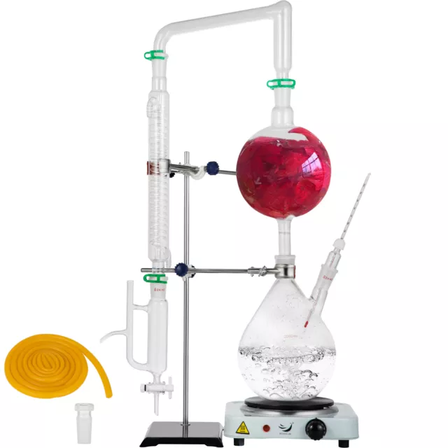 2L Distillation Apparatus Kit Essential Oil Steam Graham Condenser Heating