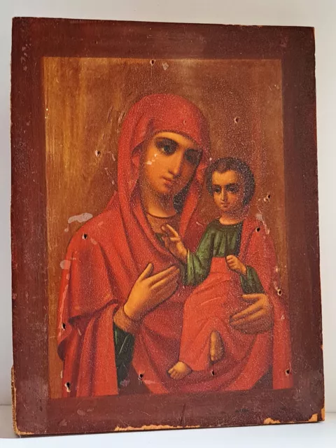 24-2 antike orig. Ikone Gottesmutter von Tichwin Tichwinskaja Russland 19.JH