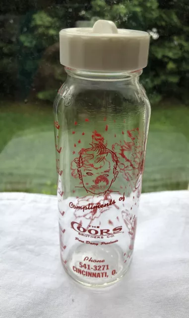 Vintage Glass Baby Bottle The Coors Brothers Co Dairy Cincinnati OH w/ Top 8 Oz