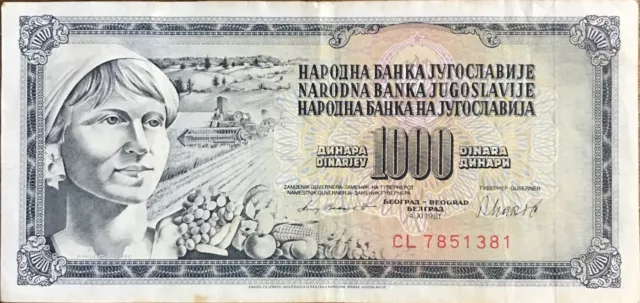 Yugoslavia  1000 dinara  1981   circulated    P- 92
