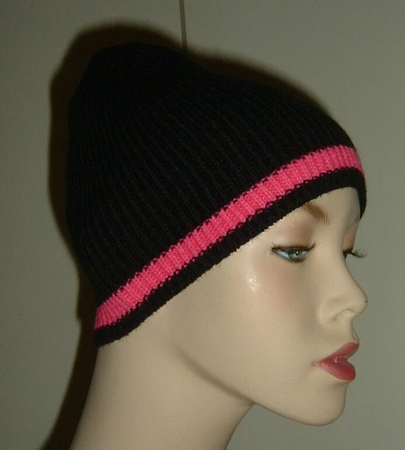 TEZENIS BERRETTO MAGLIA Nero Riga Fucsia Fluo Taglia Unica Nuovo