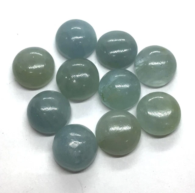 Aigue-marine à dos plat, cabochon rond de qualité, pierres précieuses...
