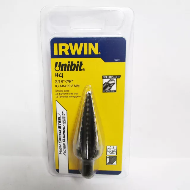 Irwin #4 Unibit 3/16"-7/8" 12 Hole Hss Step Dril #10234