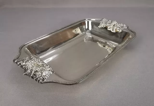 Servierschale Perlrand Weinlaub versilbert Silver plated serving dish pearl rim 3