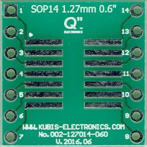 Adaptateur PCB SO14,SOP14,SOIC14 1.27mm à DIP14 0.6". [FR]