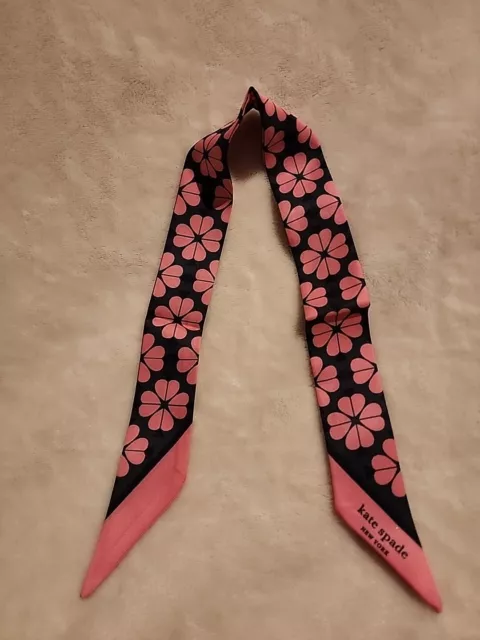 New Kate Spade New York Black/Pink Floral Thin Mini Scarf