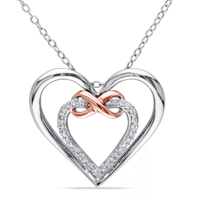 Amour Sterling Silver 1/10CT TDW Diamond Double Heart Infinity Necklace