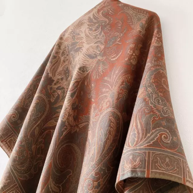 ETRO large scarf shawl 132cm 51″ square wool silk Paisley beige brown