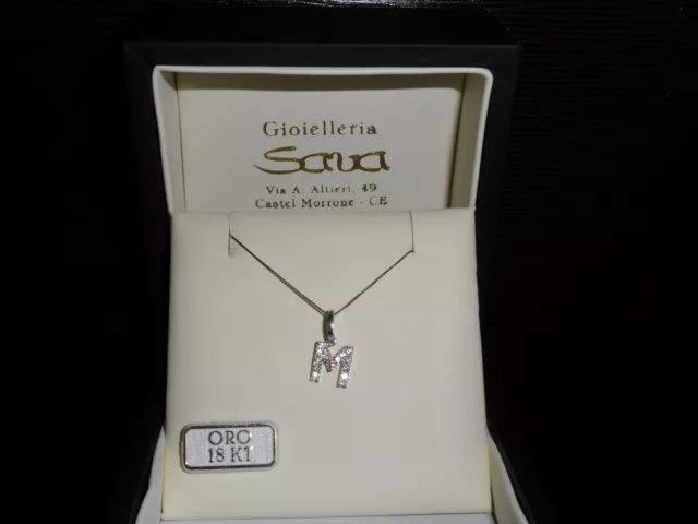 Collana veneziana e lettere iniziali in oro bianco 750 18 kt e zirconi Nuovo