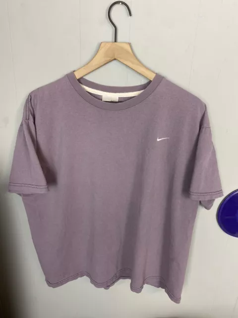 VINTAGE NIKE T Shirt Size L Y2K Shirt Small Check Grey Tag 2000s Purple ...