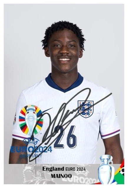 Mainoo Autograph KOBBIE MAINOO - ENGLAND EURO 2024 PORTRAIT - 6x4 Signed Autograph PHOTO ...