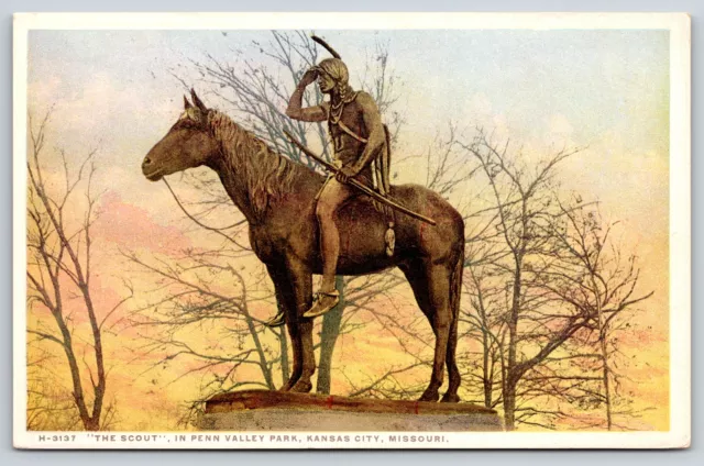 Detroit Pub Co~The Scout Indian Monument Kansas City Mo Penn Valley Park~Vtg PC