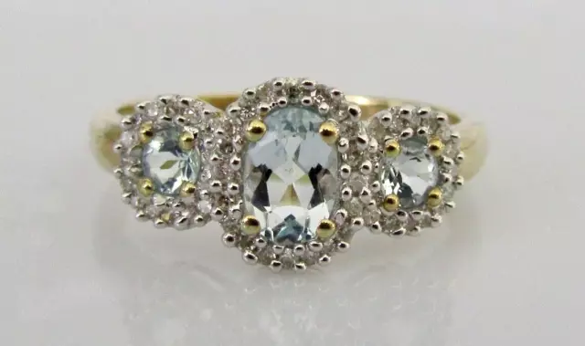 GOLD DIAMOND RING Ex QVC 9ct Gold Blue Topaz Diamond Cluster
