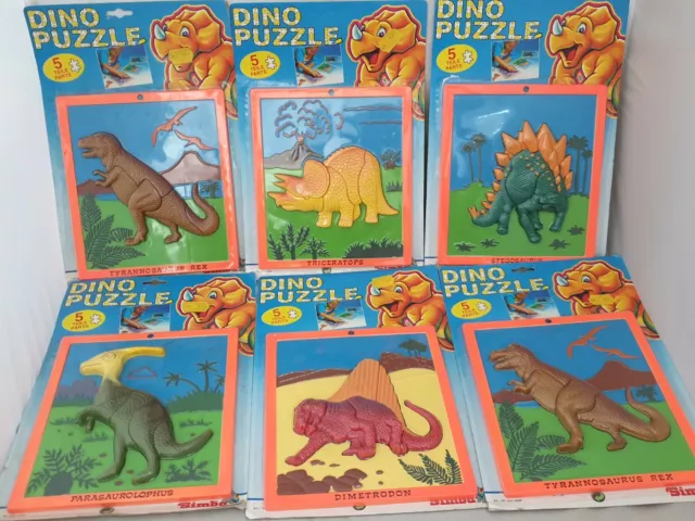 6x Vintage "Dino Puzzle" von Simba / Dinosaurier Kinder-Puzzle mit je 5 Teilen