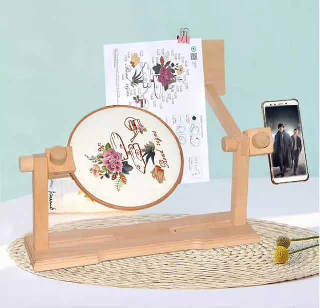 Adjustable Wooden Embroidery Hoop Tabletop Cross Stitch Frame Lap Stand Rack