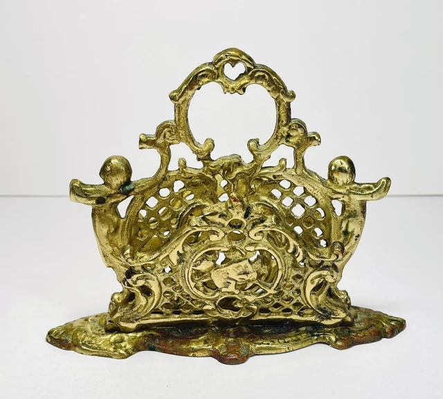 Vtg Brass Ornate Letter Rack Holder Cherubs Angels Andrea by Sadek Japan Desktop